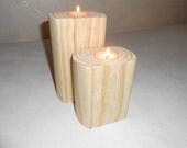 Rustic Light wood tea light candle holders 7" and 5" - set of 2