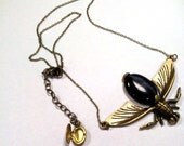Bronze Beetle Necklace with Black Cat's Eye Stone