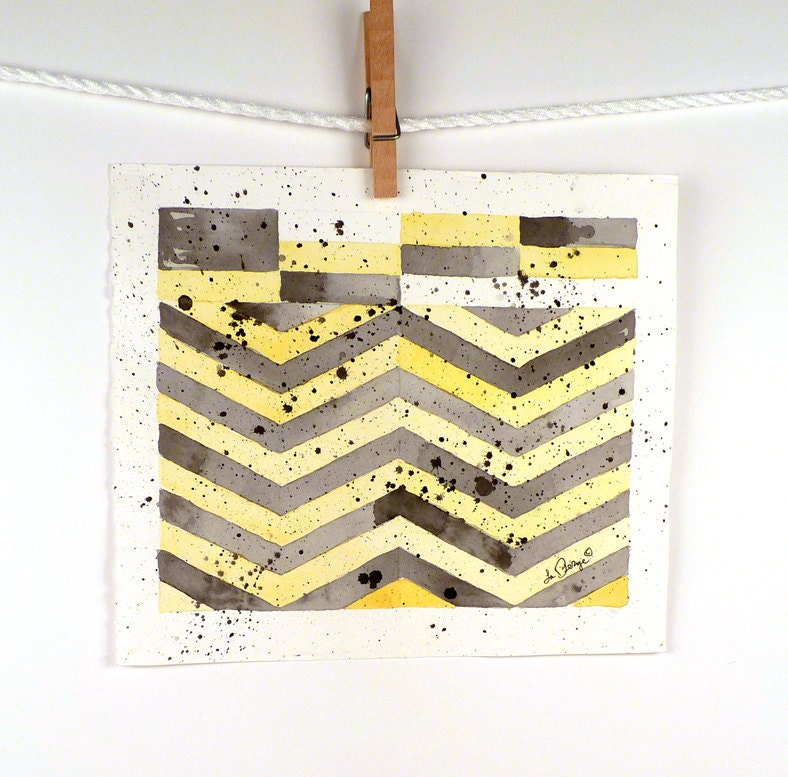 Geometric Art - Original Abstract Painting Watercolor - Geometry Art -Men Women Unisex - Dorm, Home Decor, Wall Decor, Modern - yellow 8 x 9