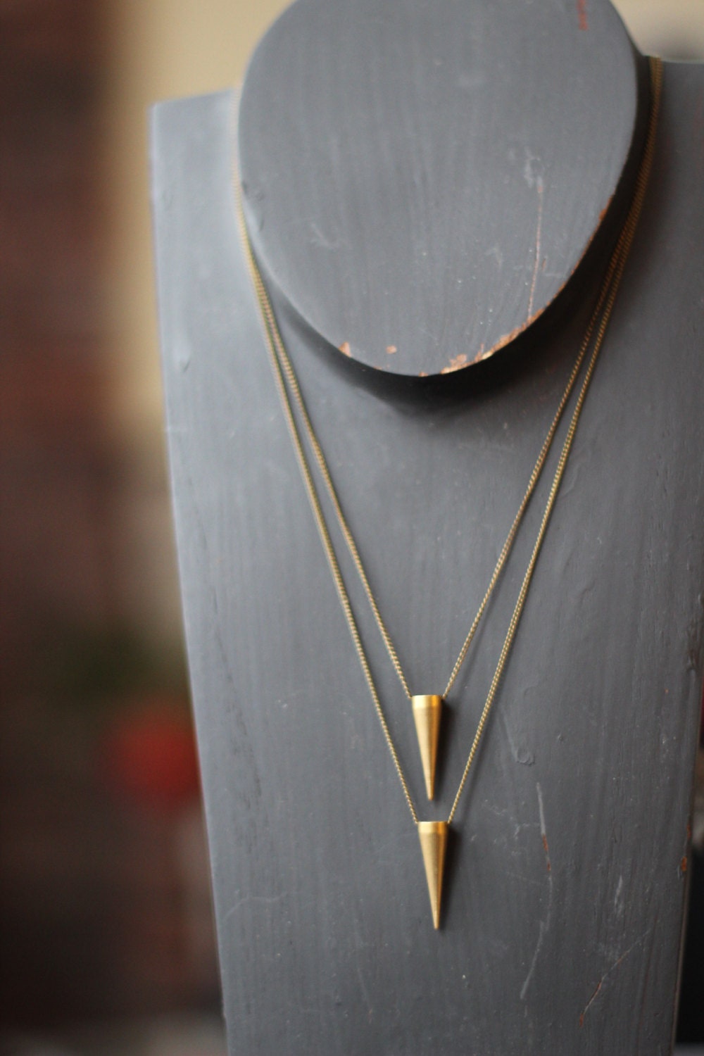 Pendulum Pendant Set - Solid Brass Spike - Tribal, Industrial  Necklace set - Raw Gold Matte Brass - Unisex - Gift Box
