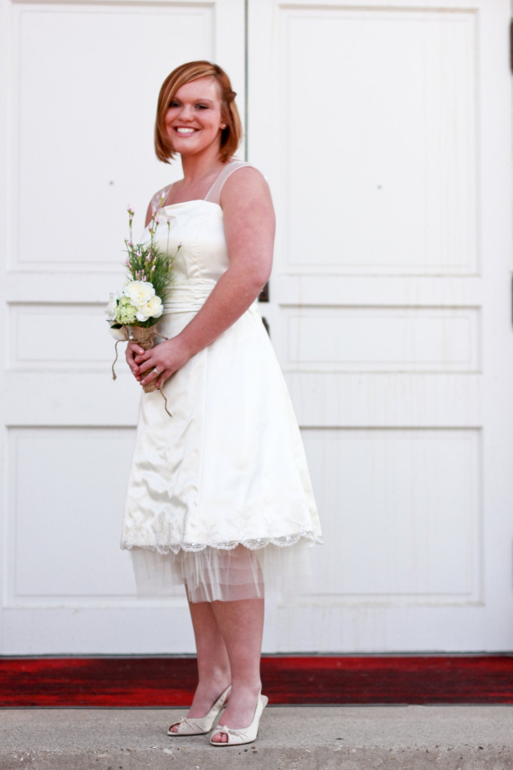 Tulle Wedding Dress "Ruth", Lace Trimmed Wedding Gown, Ivory Tea Length Wedding Dress, Short Party or Prom Dress - CUSTOM MADE in any fabric
