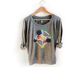 Atomium - HAND STENCILED  Slouchy Drapey Scoop Neck Sweatshirt in Heather Grey - S M L XL