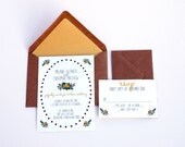 The Marlene Collection - Rustic Floral Wedding Invitation Set in Gold, Brown, Green, and Teal with Kraft or Cream Envelopes - SAMPLE