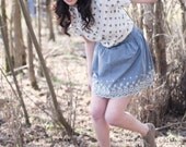 High waisted skirt - vintage inspired full pleated lace scalloped edge, feminine boho bohemian classic style - large