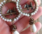 white wire wrapped bohemian vintage earrings bird stone turquoise shabby chic boho gift wedding
