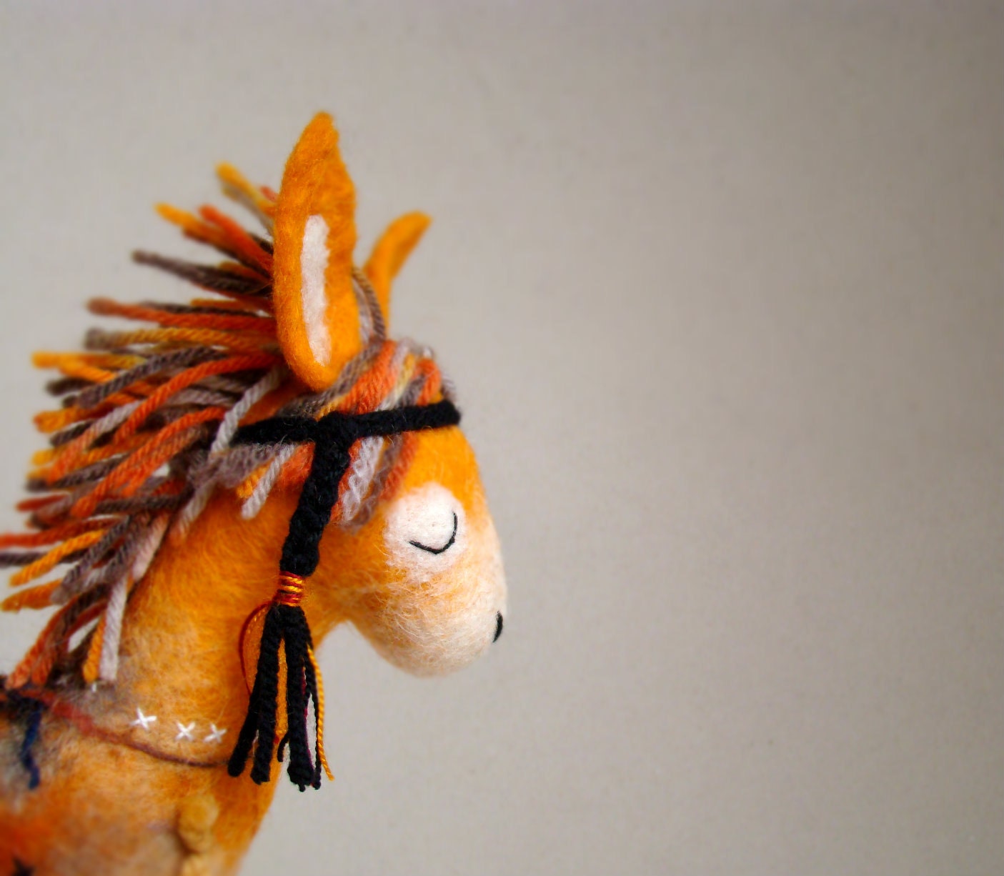 Enola - Felt Donkey. Art Toy Felted Marionette Animals Toys Native Tribal. orange sunny . RESERVED for Maria.