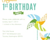 Custom Printable Pinwheel Party Birthday Invitation - Featured on Hostess with the Mostess