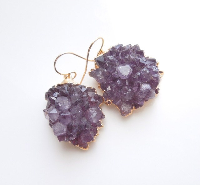 Amethyst Druzy Earrings, Statement Jewelry, OOAK