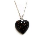 Heart Necklace, Murano Glass Pendant, Black and Gold Foil, Large Heart Jewelry