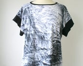 Printed cotton jersey top, oversized summer tshirt, one size box tshirt, black and white print