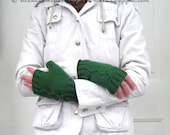 Hand knit fingerless gloves, shamrock green, gift for women