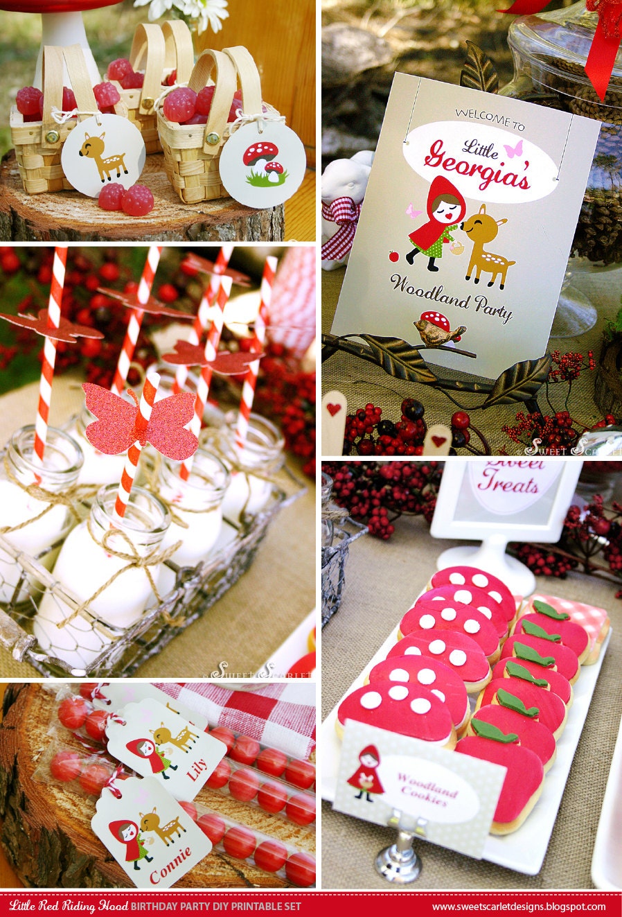 LITTLE Red Riding Hood Printable Set - Cupcake Toppers, Bottle Labels, Favor Tags & more