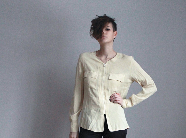Front zipper shirt in nude beige