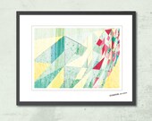 GEOMETRIC ART Tangram Wall Decor. Geometric Poster Abstract Print A3. Wall Art in Spring Colors: mint, strawberry, yellow