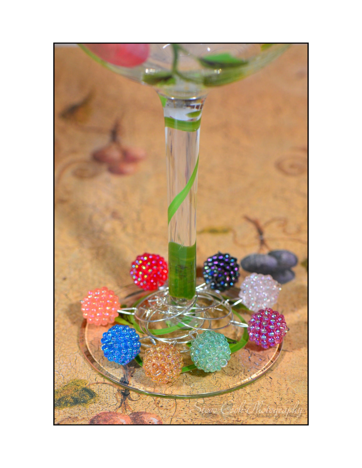 Beaded wine glass charms, glass markers tags, set of 8, vintage berry fruit beads, kitchen accessories, housewarming gift, favors, handmade