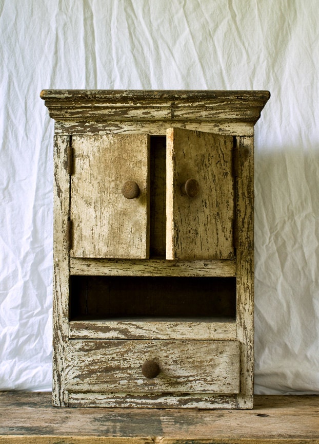 Antique Rustic Cabinet, Primitive Wooden Cabinet, Weathered Farmhouse Country Decor