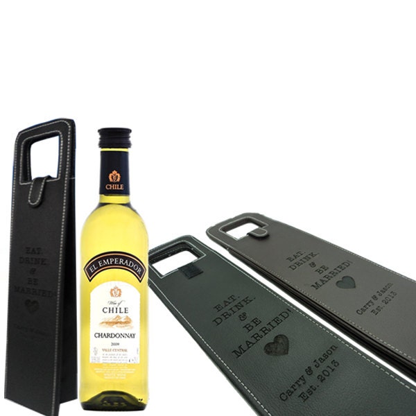 Personalized Engraved Monogrammed Leather Wine Bottle Holder Pouch His & Her Wedding Gift, House Warming Gift or Holiday Gifts