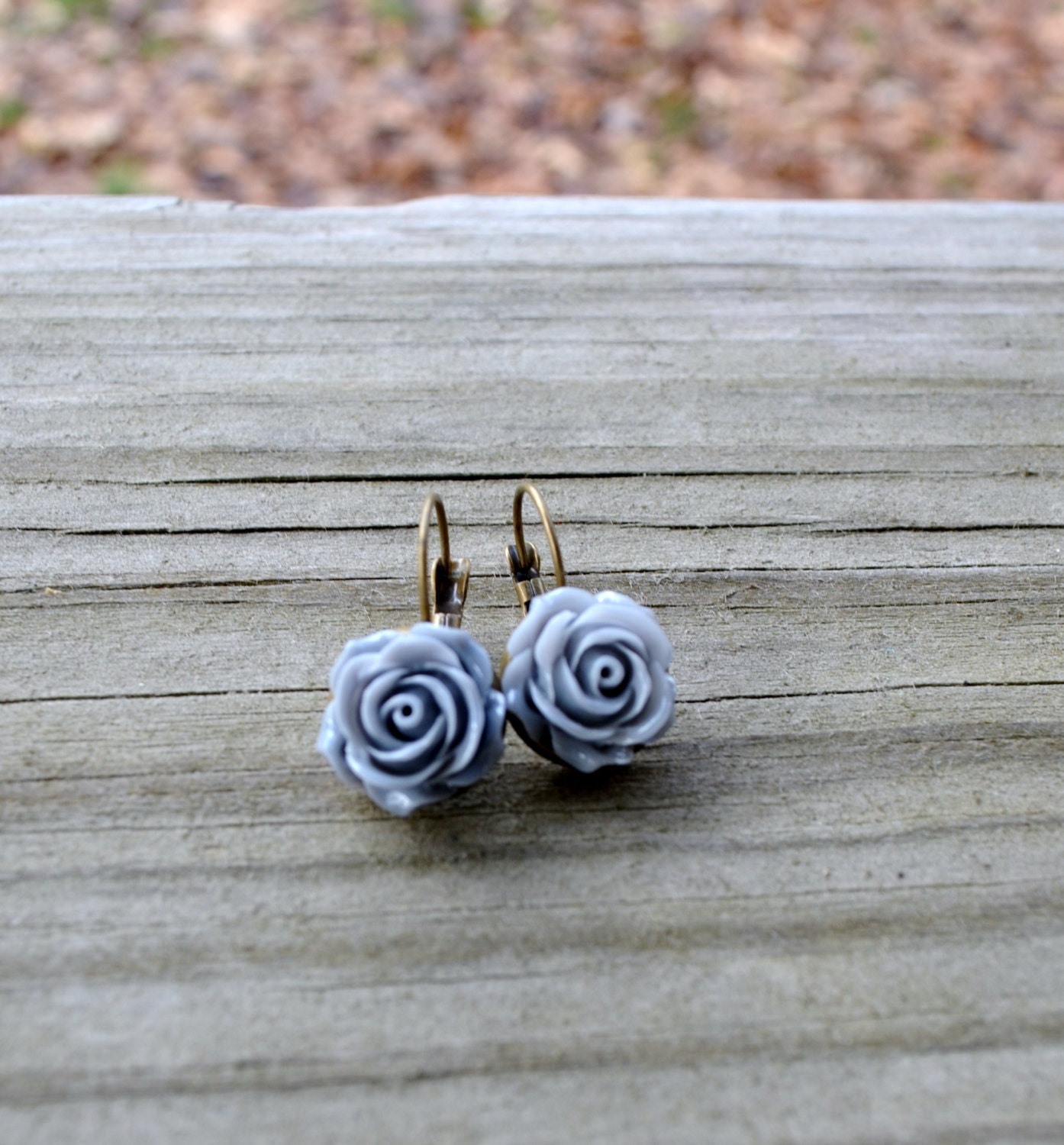 Gray Rose Earrings - Grey - Flower - Bridesmaid Gift - Wedding Jewelry - Gifts Under 25
