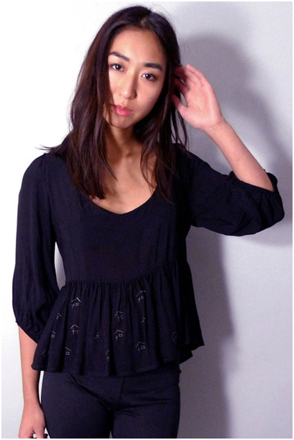 Black Flowy Crop Top- Only Size Large Left