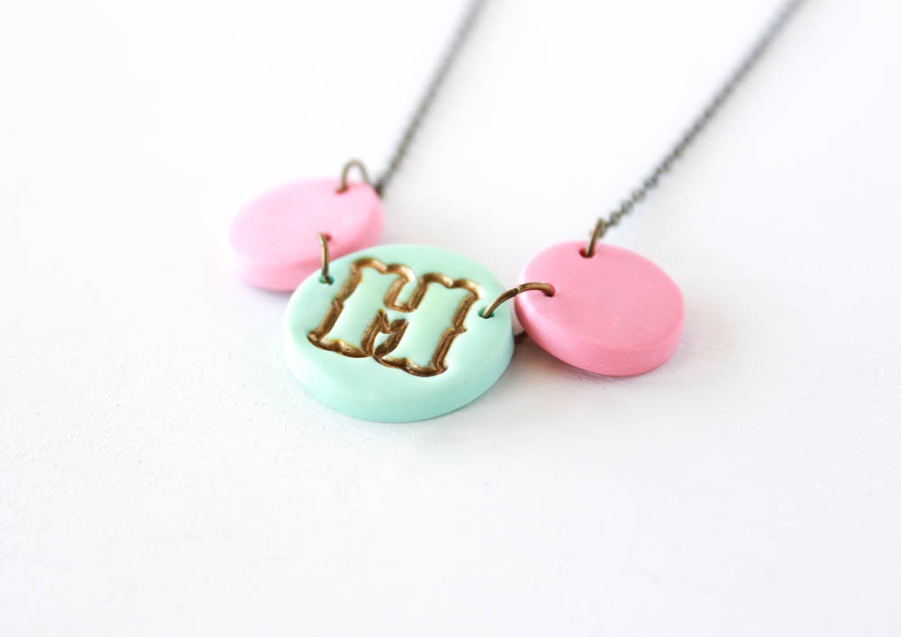 Personalized Mother's Day Gift, Customized Monogram Polymer Clay Necklace, Initial Polymer Clay Necklace, Personalized Necklace