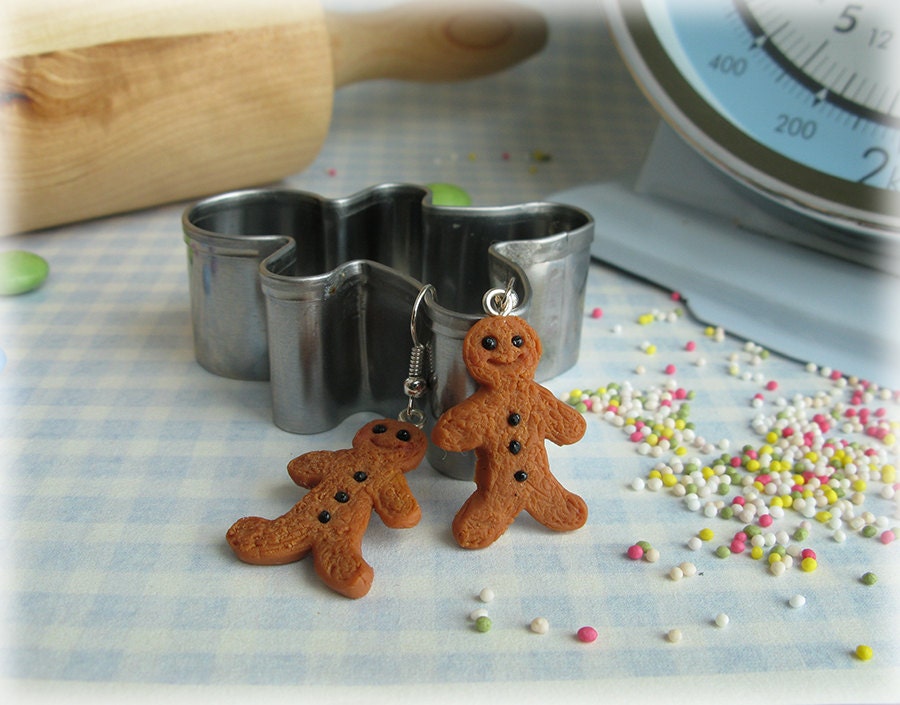 Gingerbread Men Earrings Polymer Clay Fimo Food Ginger Bread Man Baked Goods Fashion Accessory Cute Jewellery