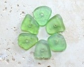 Sprite Green Drilled Sea Glass Beads - 6 Mini Center-Drilled