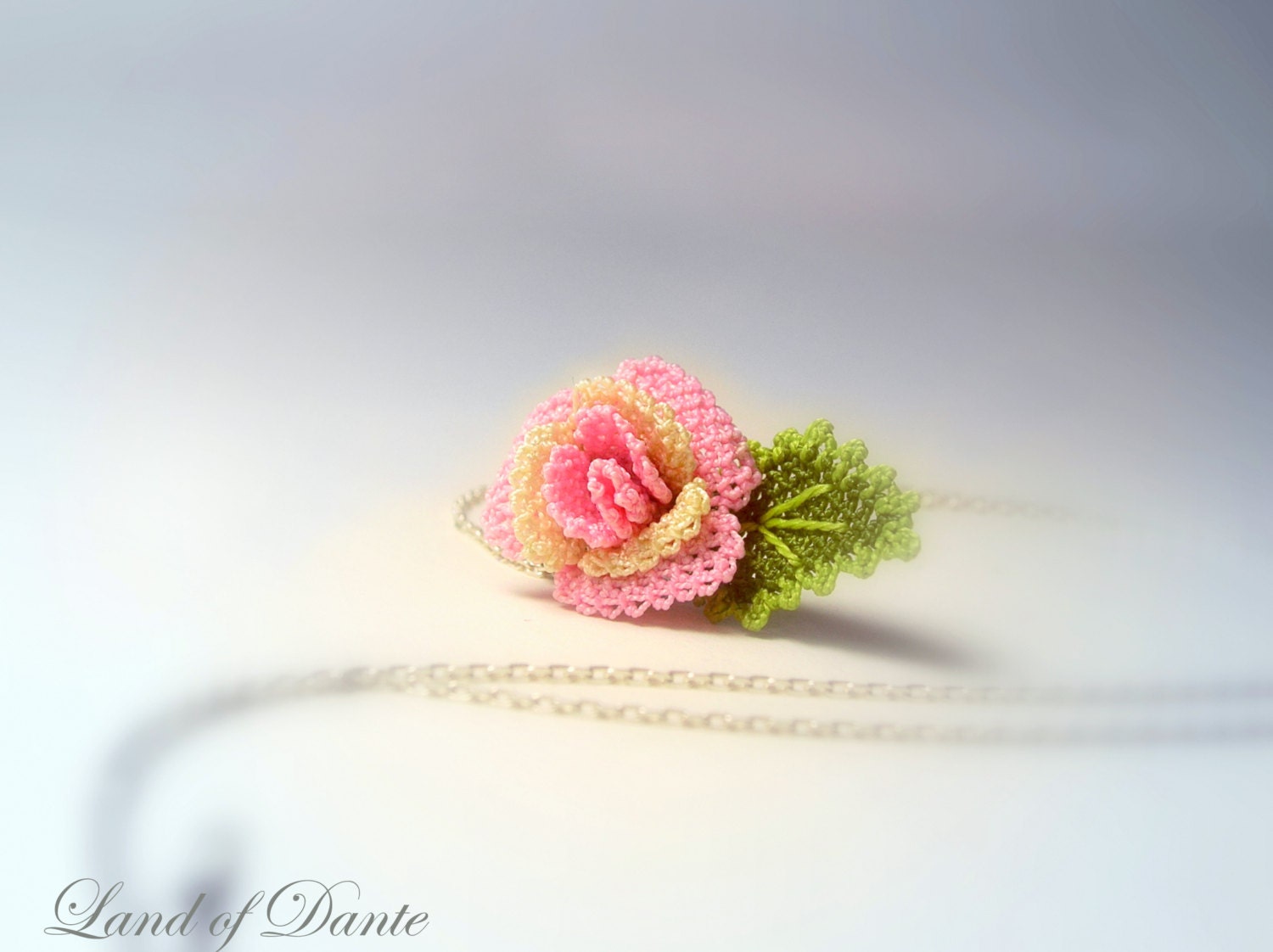 Mini rose pendant, rosy lace pendant, ivory pink and cream, with sterling silver chain, minimalist jewelry, lace jewellery rosary TAGT