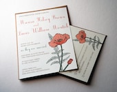 The Daphne Collection - Vintage Inspired Poppy Wedding Invitation Set in Green, Orange, and Cream with Kraft or Cream Envelopes - SAMPLE