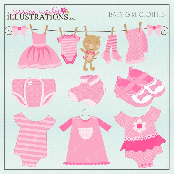 Baby Girl Clothes Cute Digital Clipart for Card Design, Scrapbooking, and Web Design Il_570xn