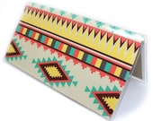 Checkbook cover - Aztec Stripe - desert sunset check book holder - turquoise, yellow, coral, khaki