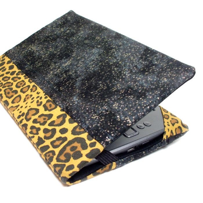 Kindle cover - Luxe Leopard - fits Kindle 4 and 5 - small ereader cover - black and animal print, gold sparkles