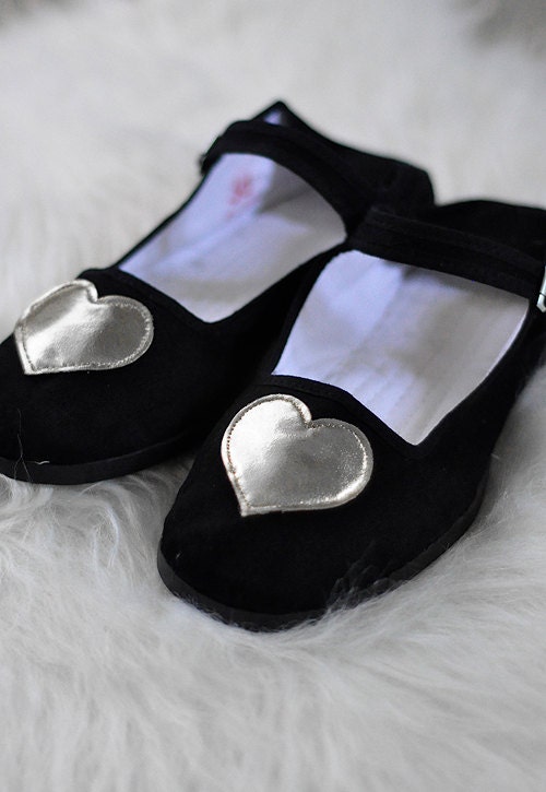 Silver Metallic Heart Mary Jane Shoes