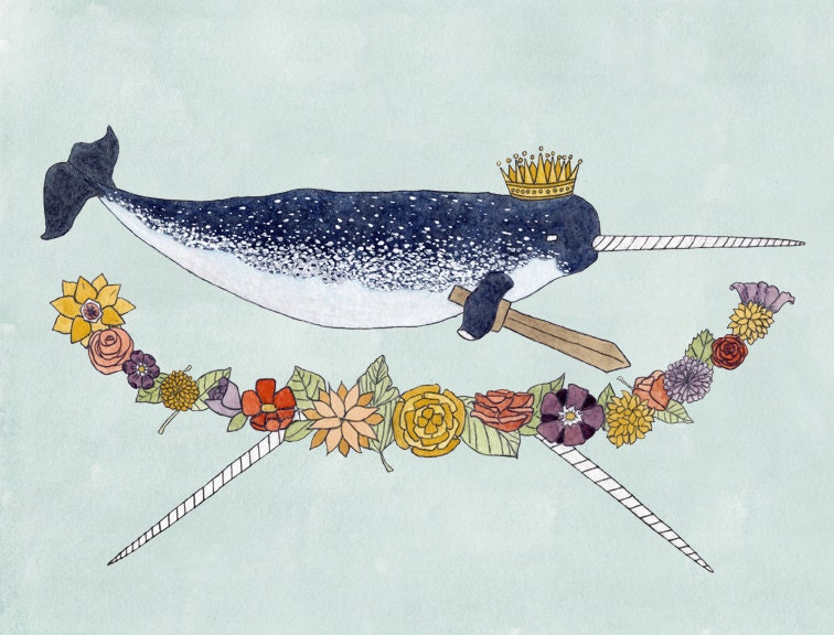 King of Tusks 8x10 narwhal print