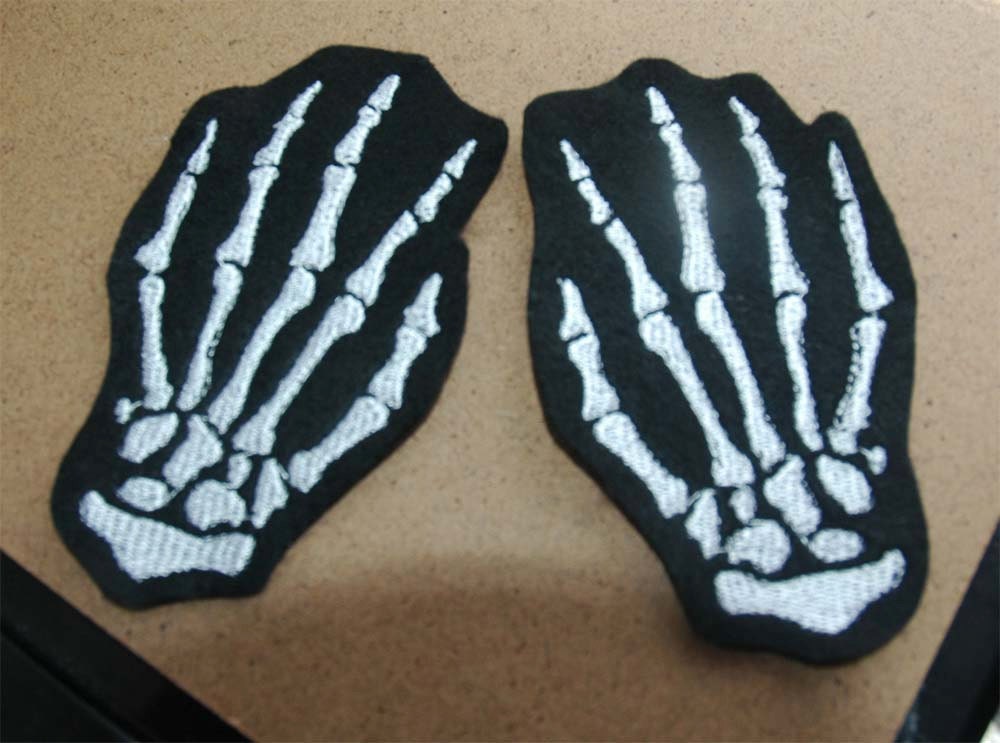 Skeleton Hand Felt Patch Set Sew On Black and White Horror Punk