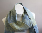Handwoven Scarf - Blue/Aqua/Yellow Cotton and Linen