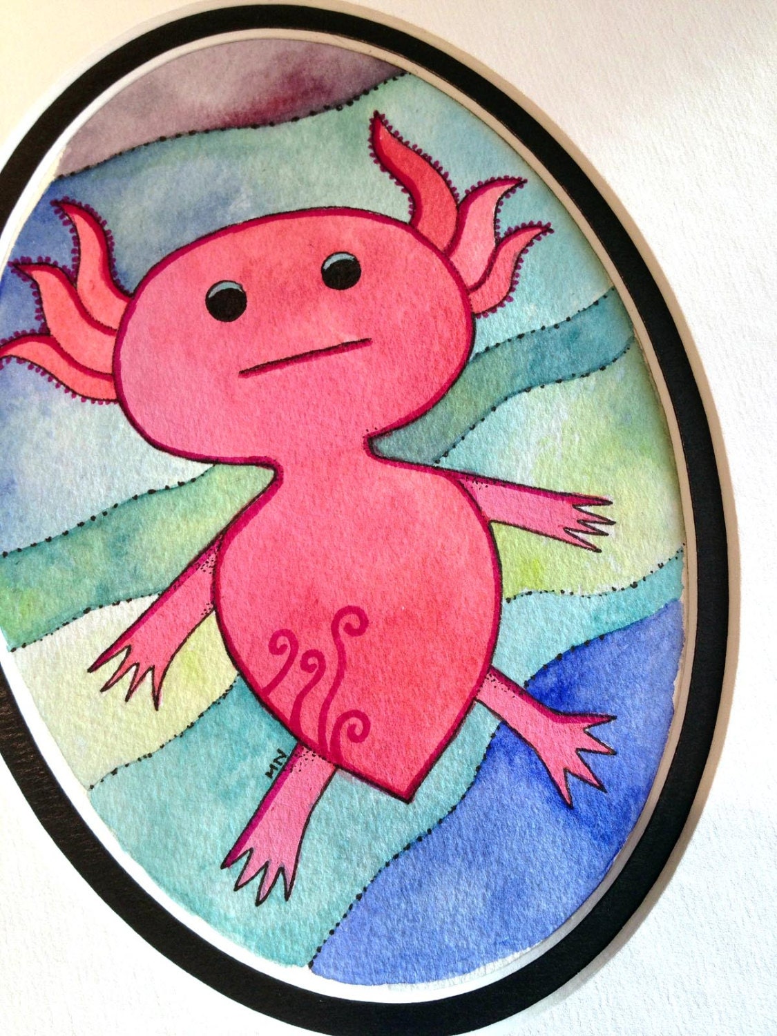 Axolotl Original Watercolor by Megan Noel