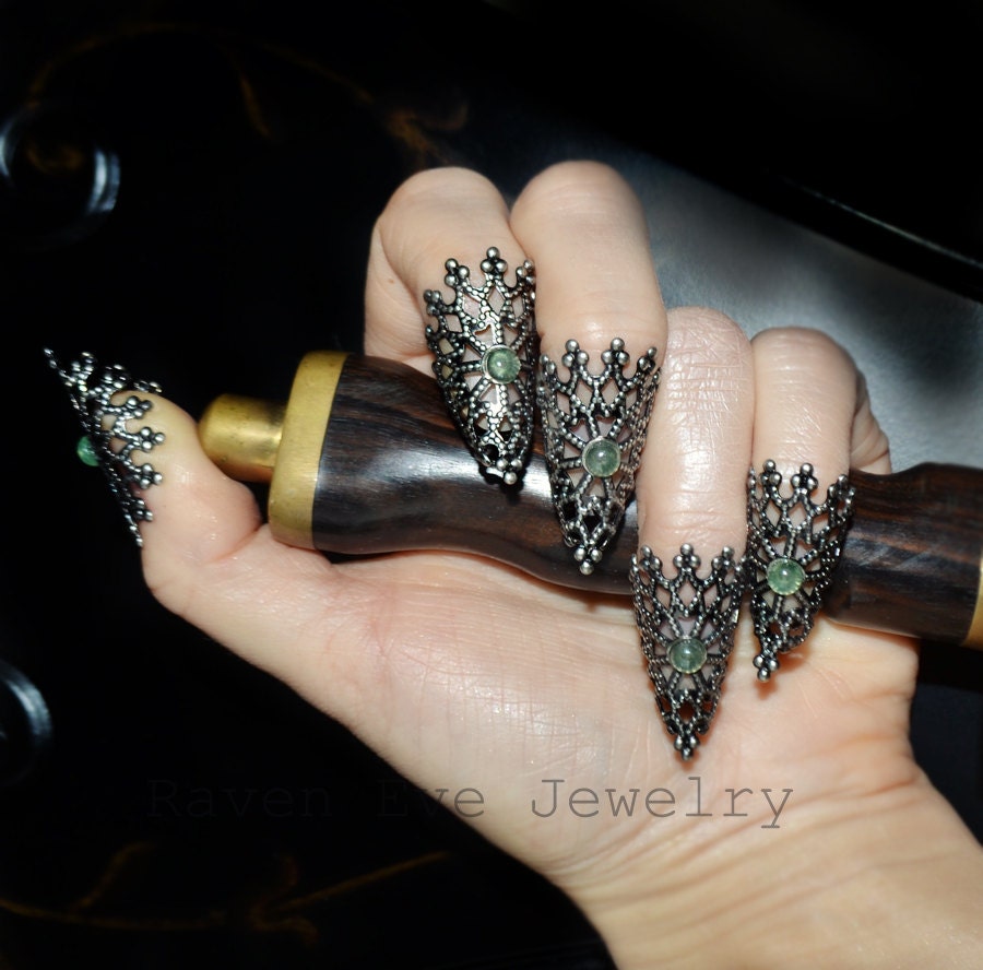 Nail Ring Jade Dragon Nail Fierce Filigree Jeweled Claw Nail Armor Ring ONE ring ONLY