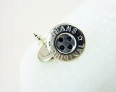 Button Post Earrings Made With Sewing Buttons in Silver Metal, Orignal Jeans Stamped