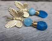 Spring Rhapsody - Soft Flutterby Earrings ... Peacock Apatite, Aquamarine, and Matte Gold