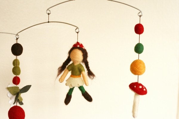 Woodland Fairy - Eco Friendly - Natural - Felted Wool - Baby Mobile