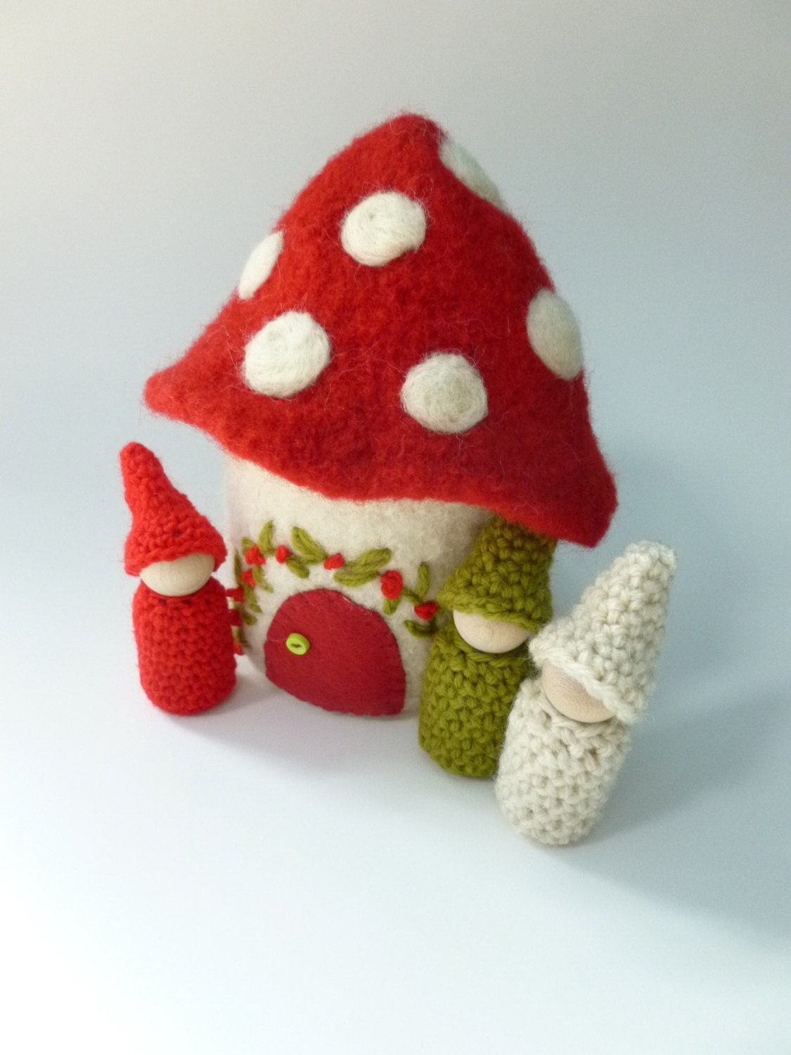 Felted Wool Mushroom Gnome Home peg dolls