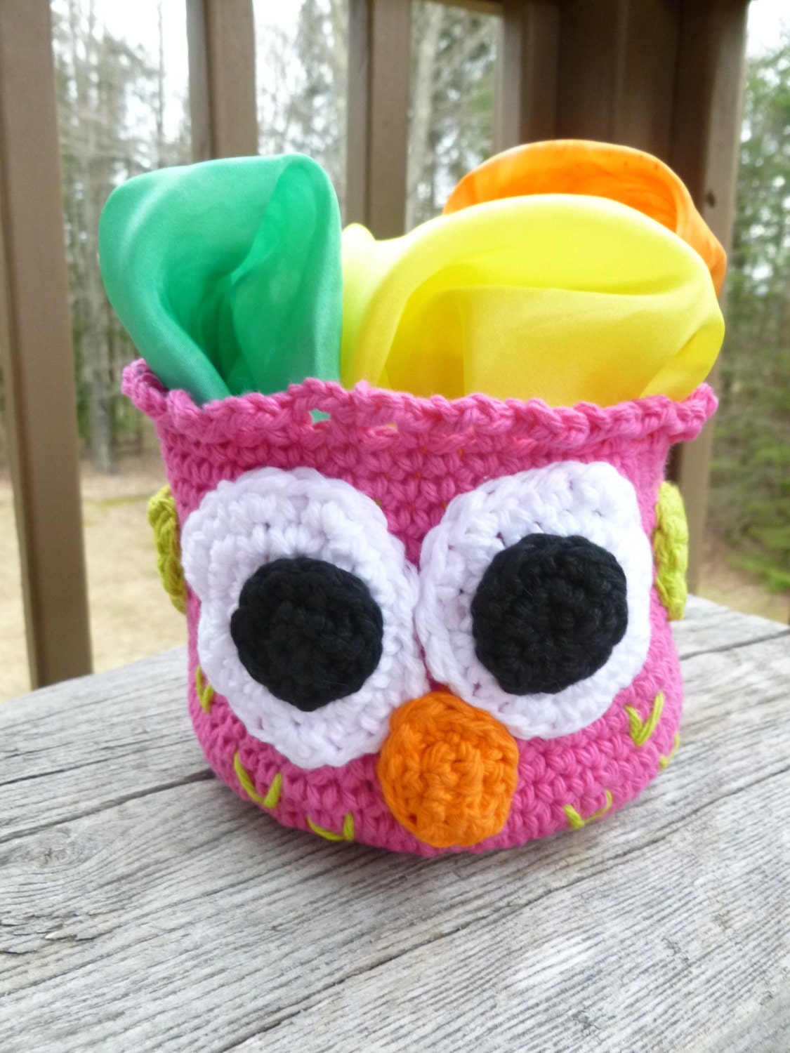Owl basket with five play silks ready to ship