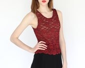 vintage 90s sheer lace sleeveless berry stretch top
