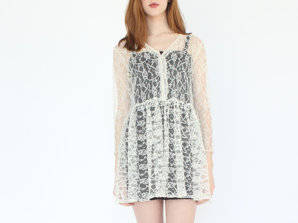 vintage 90s sheer lace dress / lace babydoll dress / courtney love  grunge mini dress