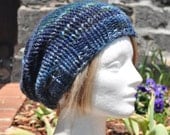 Multicolored Blues Knit Hat - Wool Ribbed Slouchy Knit Hat - Woman's hat Baby Alpaca