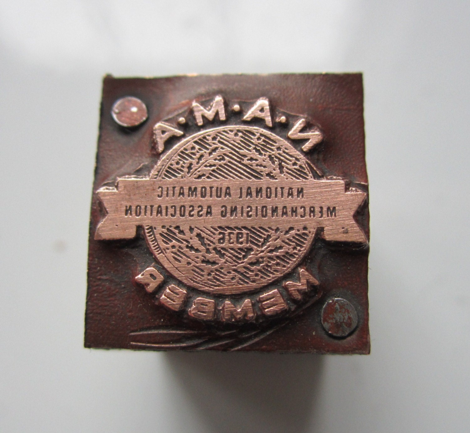 Vintage Letterpress Printers Block N.A.M.A. National Automatic Merchandising Association