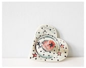 mint heart Ring Holder red stars black dots -  jewelry catchall - ceramic small handmade pottery dish