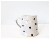 Ceramic pottery mug with polka dots - handmade pottery grey gray indigo cobalt blue - modern ceramics