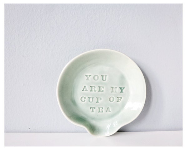 Mint spoon rest - You Are My Cup of Tea - funny romantic handmade ceramic pottery dish