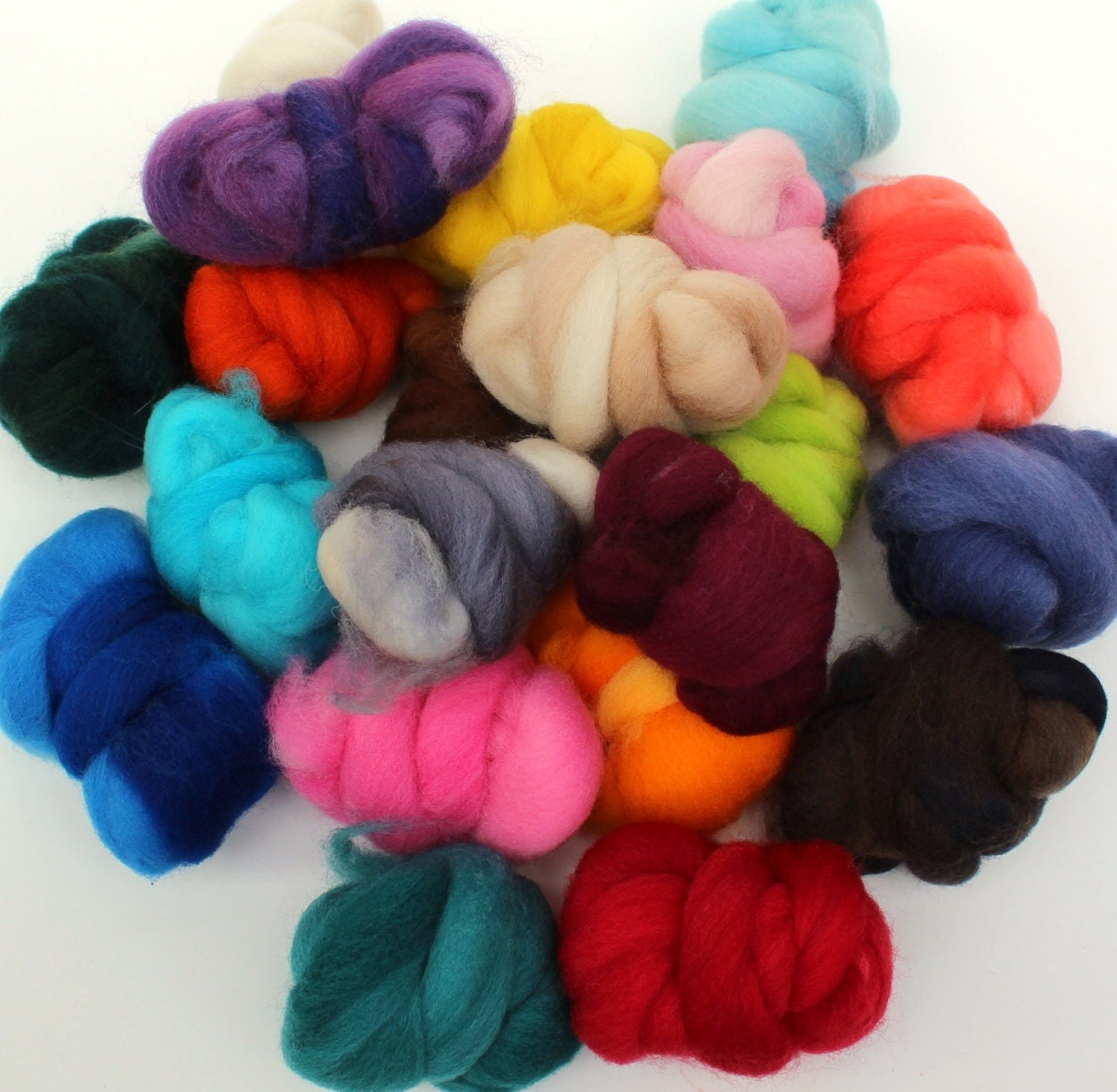 Tidbits-- a rainbow of hand-dyed merino wool roving bits for spinners and felters (3.5 oz.)